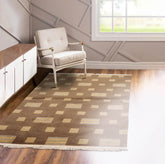 4x6 Olive Hand Knotted Modern Tibetan Geometric Wool Oriental Area Rug