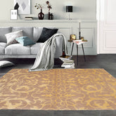 4x6 Beige Hand Knotted Transitional Tibetan Floral Wool and Silk Oriental Area Rug