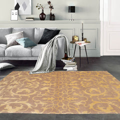 4x6 Beige Hand Knotted Transitional Tibetan Floral Wool and Silk Oriental Area Rug