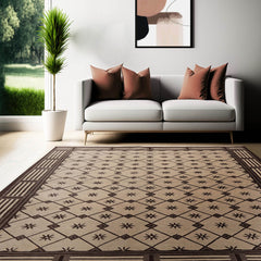 5x8 Beige Hand Knotted Tibetan Art Deco Trellis Wool Oriental Area Rug