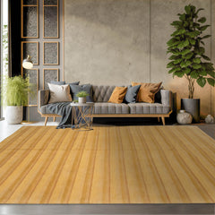 6x9 Gold Hand Knotted Tibetan Modern Striped Wool Oriental Area Rug