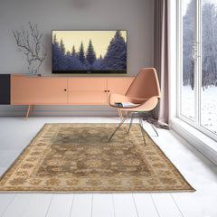 4x6 Moss Hand Knotted Agra Traditional Floral Wool Oriental Area Rug