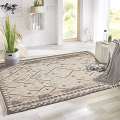 LoomBloom 5x8 Hand Woven Southwestern Kilim Wool Beige Oriental Area Rug