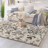 LoomBloom 5x8 Beige Hand Woven Wool Southwestern Kilim Area Rug