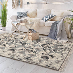 LoomBloom 5x8 Beige Hand Woven Wool Southwestern Kilim Area Rug