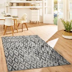 LoomBloom 5x8 Gray Wool Area Rug with Hand Woven Southwestern Design