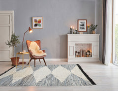 LoomBloom 5x8 Ivory Handmade Geometric Kilim Wool Oriental Rug