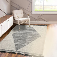 LoomBloom 5x8 Ivory Handmade Geometric Kilim Wool Oriental Rug