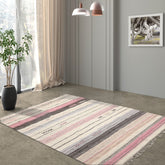 LoomBloom 5x8 Hand-Woven Bohemian Ivory Kilim Wool Rug