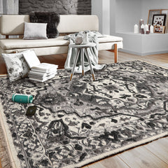 LoomBloom Hand Woven White Oriental Area Rug 5x8 in Traditional Kilim Wool