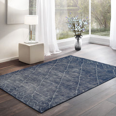 LoomBloom 5x8 Navy Hand Woven Moroccan Wool Oriental Area Rug with Contemporary Style