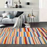 LoomBloom 5x8 Beige Handcrafted Striped Wool Oriental Rug