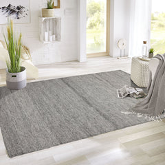 LoomBloom Hand Woven Modern Ribbed Wool Oriental Area Rug in 5x8 Tone On Tone Gray