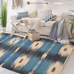 LoomBloom Hand Woven Contemporary Ikat Wool Oriental Area Rug Beige 5x8