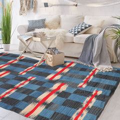 LoomBloom 5x8 Blue Contemporary Ikat Wool Oriental Area Rug
