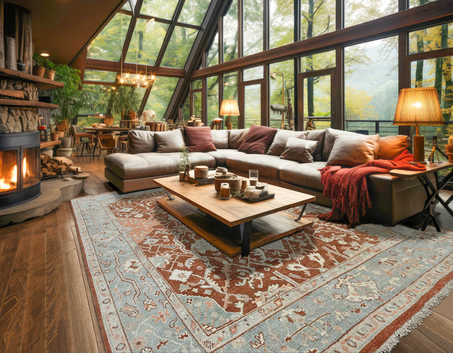 8x10 Rust Aqua Coral Color Hand Knotted Oushak Wool Traditional Oriental Rug