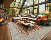 8x10 Rust Aqua Coral Color Hand Knotted Oushak Wool Traditional Oriental Rug