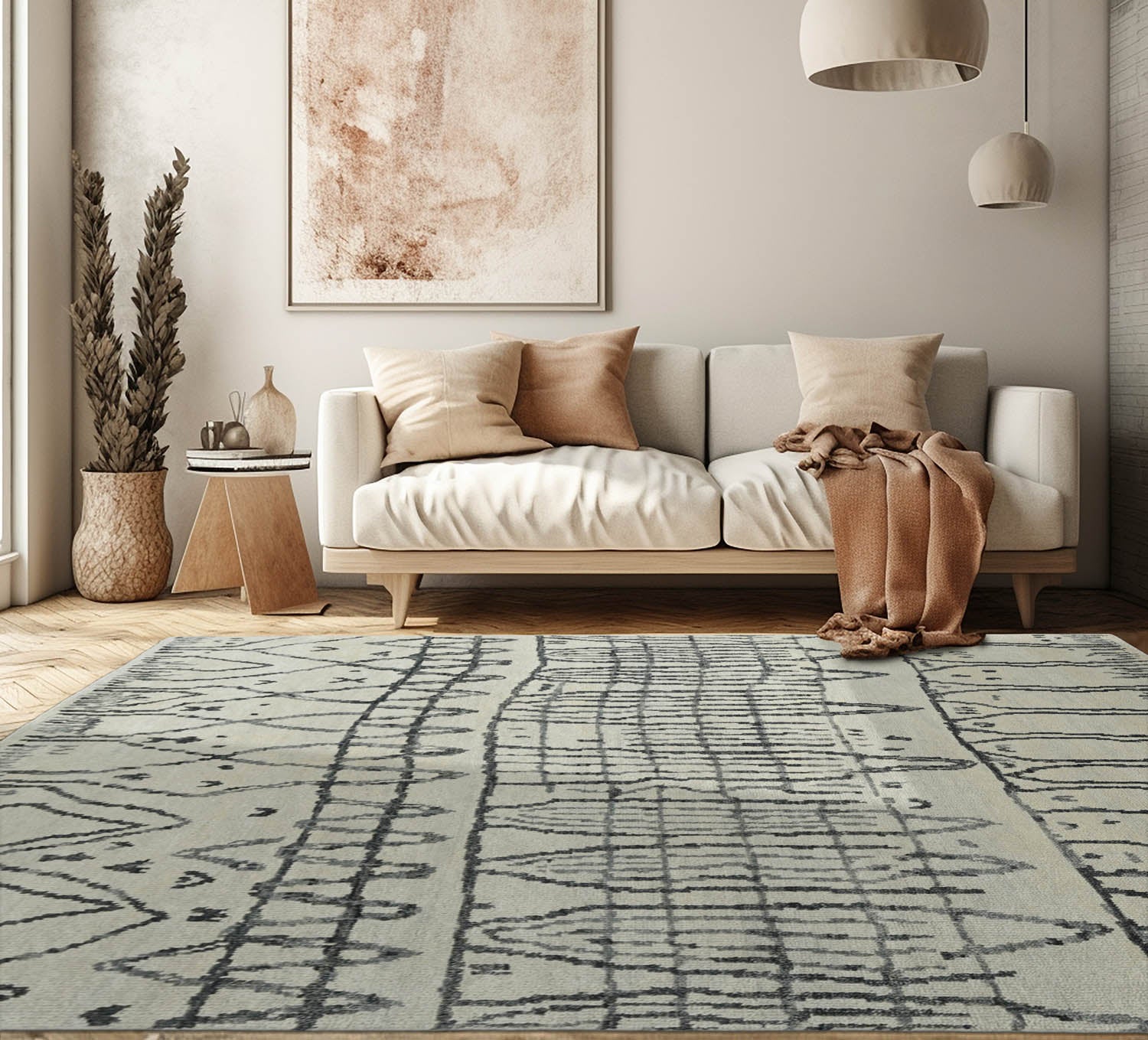 8x10 Beige Gray Color Hand Knotted Moroccan Tribal Pattern Wool Tribal Oriental Rug