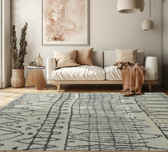 8x10 Beige Gray Color Hand Knotted Moroccan Tribal Pattern Wool Tribal Oriental Rug