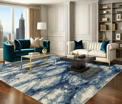 8x10 Navy Beige Gray Color Hand Knotted Contemporary Oushak Wool Contemporary Oriental Rug