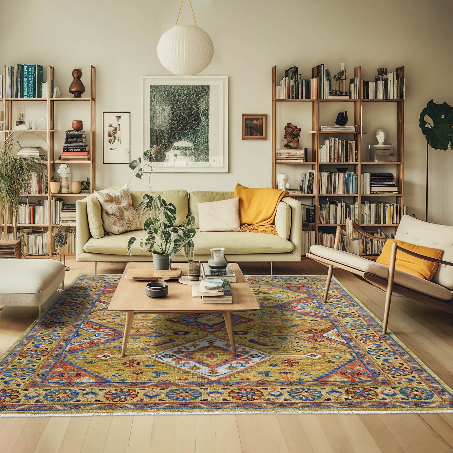 8x10 Gold Navy Burnt Orange Color Hand Knotted Oushak Wool Traditional Oriental Rug