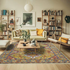 8x10 Gold Navy Burnt Orange Color Hand Knotted Oushak Wool Traditional Oriental Rug