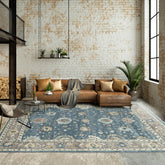 9x12 Blue Taupe Beige Color Hand Knotted Oushak Wool Traditional Oriental Rug