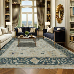 Multi Size Beige, Blue, Gray Color Hand Knotted Oushak Wool Traditional Oriental Rug