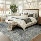 6x9 Gray Blue Beige Color Hand Knotted Oushak Wool Traditional Oriental Rug