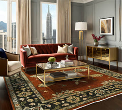 6x9 Burnt Orange Olive Green Beige Color Hand Knotted Oushak Arts & Crafts Wool Arts & Crafts/Mission Oriental Rug