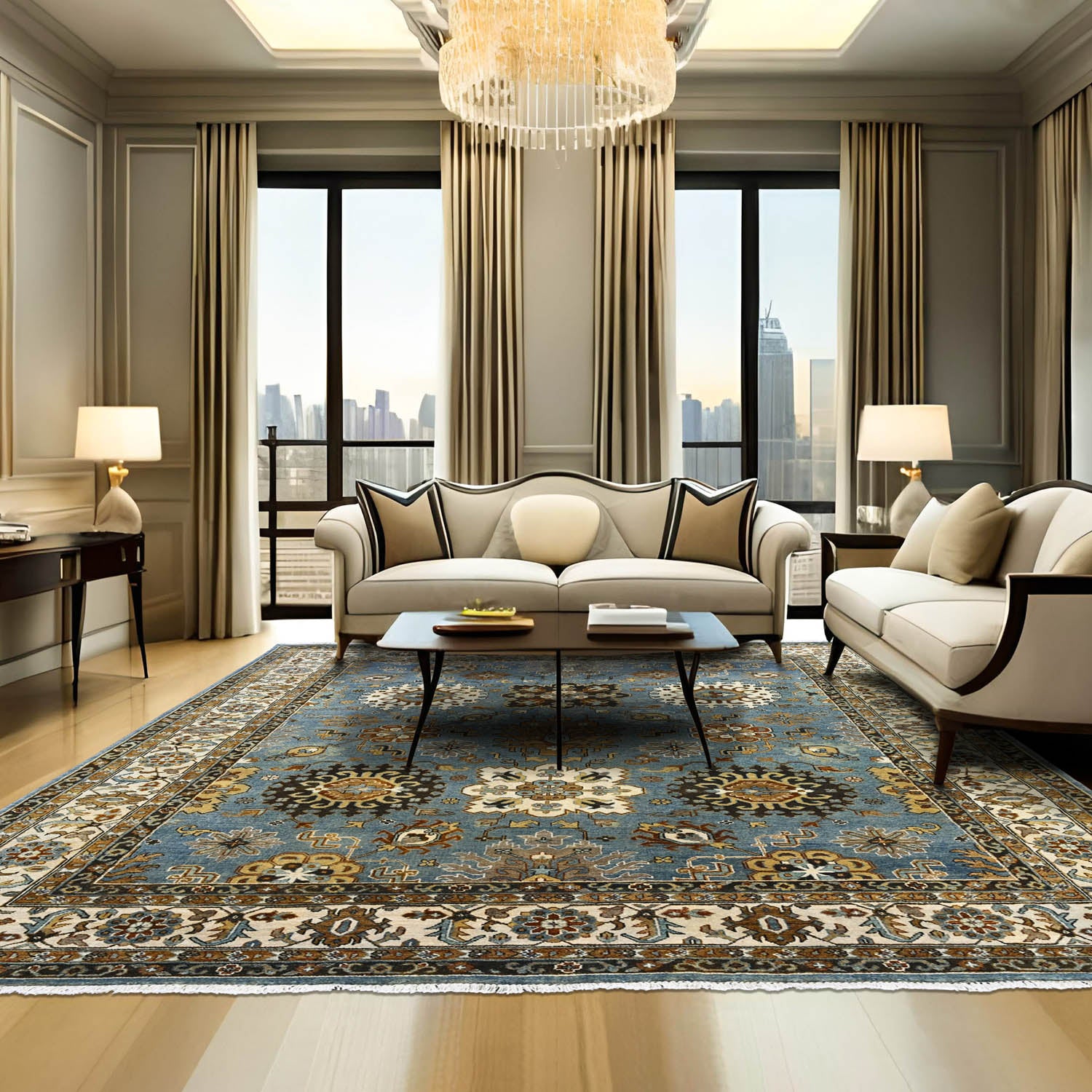 8x10 Blue Cream Gold Color Hand Knotted Oushak Arts & Crafts Wool Arts & Crafts/Mission Oriental Rug