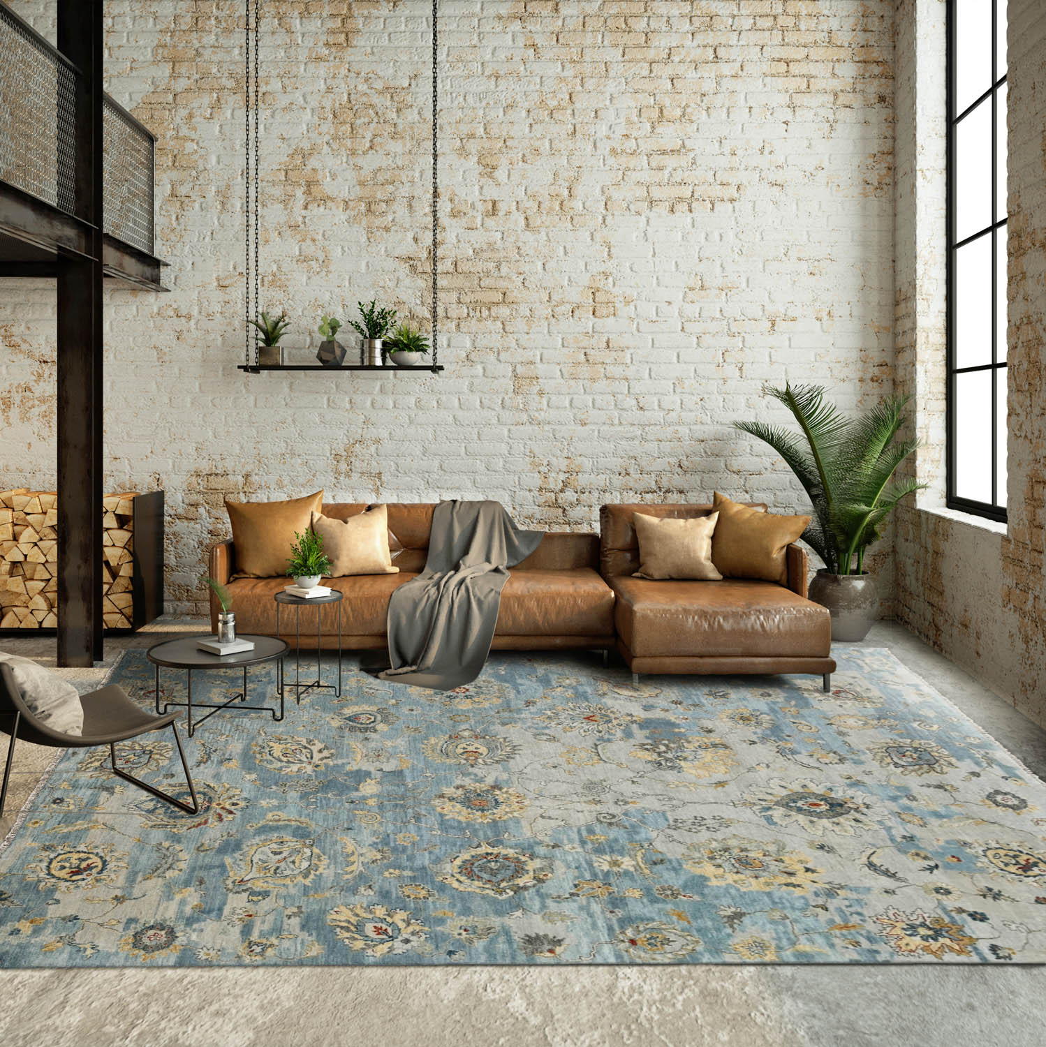 9x12 Blue Beige Gray Color Hand Knotted Transitional Wool Transitional Oriental Rug