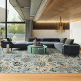 9x12 Blue Beige Burnt Orange Color Hand Knotted Transitional Wool Transitional Oriental Rug