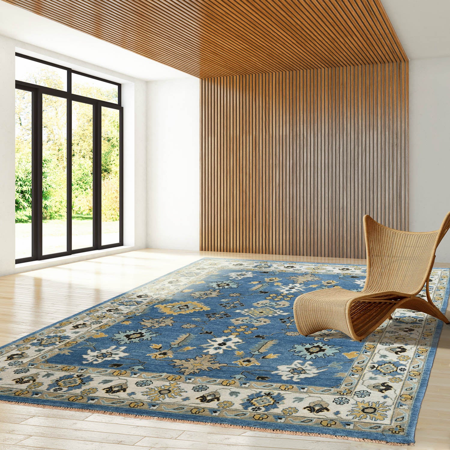 8x10 Blue Beige Gold Color Hand Knotted Oushak Wool Traditional Oriental Rug