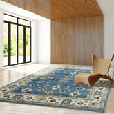 8x10 Blue Beige Gold Color Hand Knotted Oushak Wool Traditional Oriental Rug