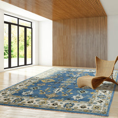 8x10 Blue Beige Gold Color Hand Knotted Oushak Wool Traditional Oriental Rug