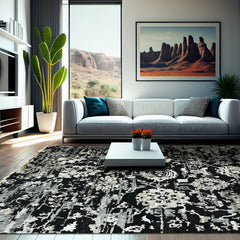 8x10 Black Gray Color Hand Knotted Transitional Wool Transitional Oriental Rug