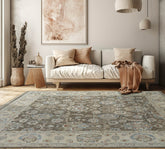 8x10 Brown Beige Blue Color Hand Knotted Oushak Wool Traditional Oriental Rug