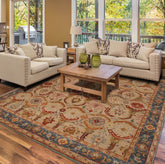 8 x 10 Beige Blue Rust Color Hand Tufted All-Over 100% Wool Traditional Oriental Rug