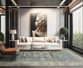 8' 9''x11' 9'' Grayish Blue Ivory Light Gold Color Hand Knotted Turkish Oushak 100% Wool Transitional Oriental Rug