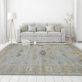 8' 11''x11' 11'' Light Blue Gray Tan Color Hand Knotted Turkish Oushak 100% Wool Transitional Oriental Rug