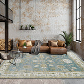 9' 1''x12' 1'' Blue Ivory Green Color Hand Knotted Turkish Oushak 100% Wool Transitional Oriental Rug