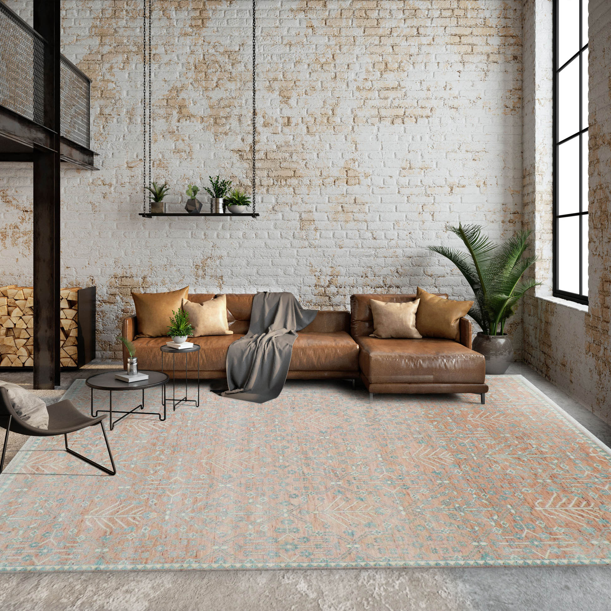 10' 1''x13' 11'' Blush Aqua Ivory Color Hand Knotted Turkish Oushak 100% Wool Transitional Oriental Rug