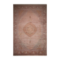Penix Palace Hand Knotted Wool and Silk Traditional Oriental Area Rug Beige, Rust Color