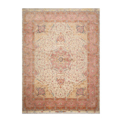 10x14 Hand Knotted Wool and Silk Traditional Tabriz Master Weaver 350 KPSI Oriental Area Rug Ivory, Blush Color