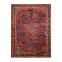 10x14 Hand Knotted 100% Wool Vintage Bidjar Traditional Oriental Area Rug Navy, Orange Color