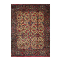 Palace Hand Knotted 100% Wool Traditional Antique Palace Isfahan 300 KPSI Oriental Area Rug Ivory, Blue Color