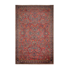 Palace Hand Knotted 100% Wool Vintage Palace Lilihan Traditional Oriental Area Rug Burnt Orange, Navy Color