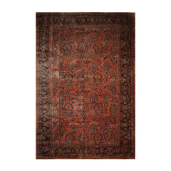 Palace Hand Knotted 100% Wool Traditional Antique Palace Sarouk Oriental Area Rug Faded Salmon, Navy Color