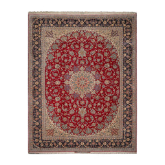 10x14 Hand Knotted Wool and Silk Traditional 350 KPSI Isfahan Master weaver Oriental Area Rug Red, Navy Color